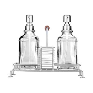 ESTIA ΔΟΧΕΙΑ ΥΓΡΟΥ ΠΙΑΤΩΝ ALLURE 2x300ml ΜΕ ΜΕΤΑΛΛΙΚΗ ΒΑΣΗ & ΘΗΚΗ ΓΙΑ ΣΦΟΥΓΓΑΡΙ ΑΣΗΜΙ