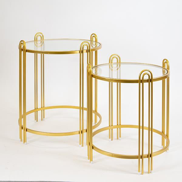 S/2 ΒΟΗΘΗΤΙΚΑ ΤΡΑΠΕΖΑΚΙΑ ΜΕΤΑΛΛΙΚΑ ΧΡΥΣΑ MΕ ΓΥΑΛΙ 48x48x56.5cm / 40.5x40.5x48cm