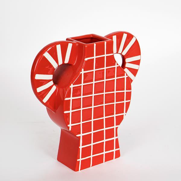 ΒΑΖΟ ΚΕΡΑΜΙΚΟ ΚΟΚΚΙΝΟ ΜΕ ΛΕΥΚΕΣ ΓΡΑΜΜΕΣ ΚΑΙ ΧΕΡΟΥΛΙΑ 37.5x8x35.5cm