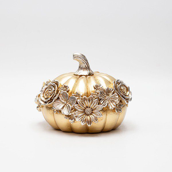 ΔΙΑΚΟΣΜΗΤΙΚΗ, ΚΟΛΟΚΥΘΑ ΜΕ ΛΟΥΛΟΥΔΙΑ, ΠΟΛΥΡΕΖΙΝ, ΧΡΥΣΟ-ΑΣΗΜΙ, 13.3x13.5x10.7εκ