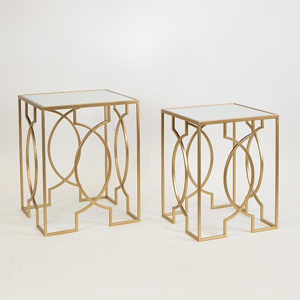 S/2 ΒΟΗΘΗΤΙΚΑ ΤΡΑΠΕΖΑΚΙΑ ΜΕΤΑΛΛΙΚΑ ΧΡΥΣΑ ME ΓΥΑΛΙ 40.5x40.5x51.5cm / 35.5x35.5x46.5cm