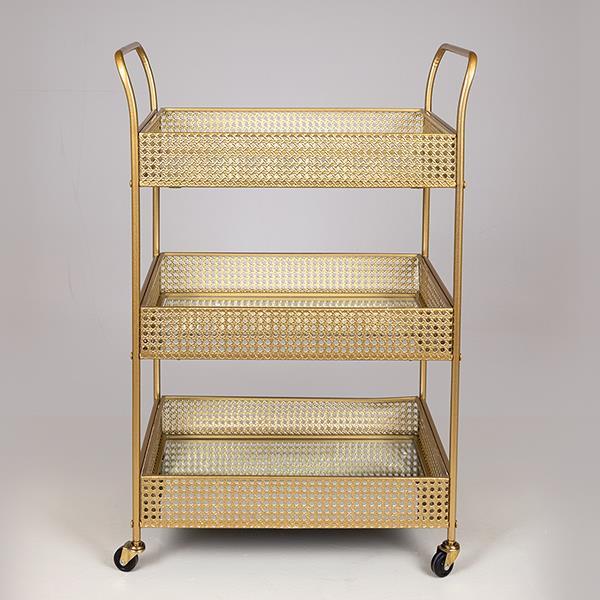 ΤΡΟΛΕΙ ΜΕΤΑΛΛΙΚΟ ΧΡΥΣΟ ΜΕ ΚΑΘΡΕΦΤΗ ΚΑΙ  ΡΟΔΑΚΙΑ 54x33x84cm