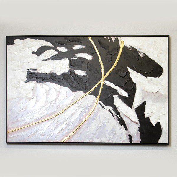 ΠΙΝΑΚΑΣ ΚΑΜΒΑΣ ΑΦΗΡΗΜΕΝΗ ΤΕΧΝΗ ΛΕΥΚΟΣ - ΜΑΥΡΟΣ - ΓΚΡΙ - ΧΡΥΣΟΣ 120x80x3.5cm (2)