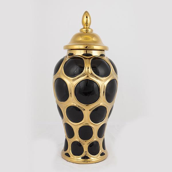 ΒΑΖΟ ΜΕ ΚΑΠΑΚΙ ΚΕΡΑΜΙΚΟ ΜΑΥΡΟ - ΧΡΥΣΟ 17.7x17.7x40cm