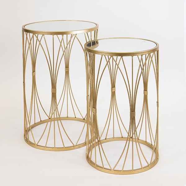 S/2 ΒΟΗΘΗΤΙΚΑ ΤΡΑΠΕΖΑΚΙΑ ΜΕΤΑΛΛΙΚΑ ΧΡΥΣΑ ΜΕ ΓΥΑΛΙ 38x38x56 / 
33x33x51cm