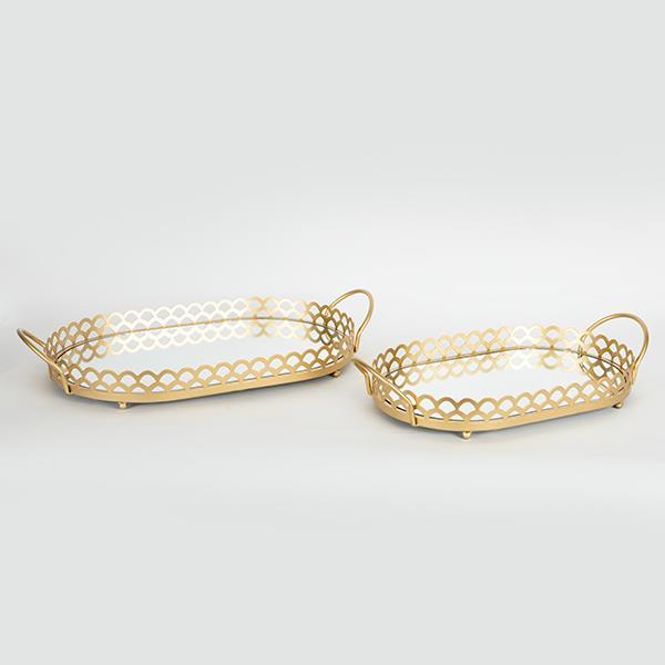 S/2 ΔΙΣΚΟΙ ΜΕΤΑΛΛΙΚΟΙ ΟΒΑΛ ΜΕ ΚΑΘΡΕΦΤΗ ΧΡΥΣΟΙ 56.5x31x10 / 47.5x25x10cm