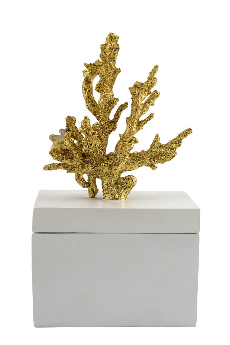 ΔΙΑΚΟΣΜΗΤΙΚΟ ΠΟΛΥΕΣΤΕΡΙΚΟ ΚΟΥΤΙ ΛΕΥΚΟ ΜΕ ΧΡΥΣΟ ΚΟΡΑΛΙ 18,5Χ9,7Χ26,5ΕΚ