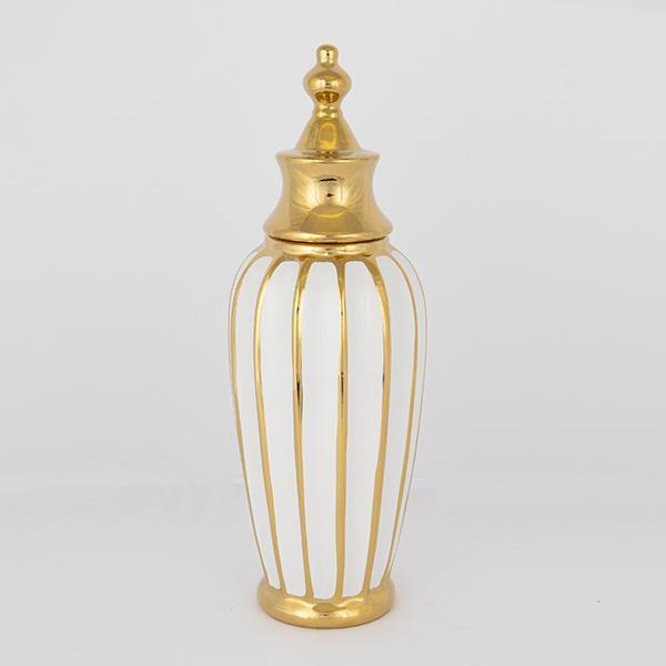 ΒΑΖΟ ΜΕ ΚΑΠΑΚΙ ΚΕΡΑΜΙΚΟ ΛΕΥΚΟ -  ΧΡΥΣΟ 12.5x39cm