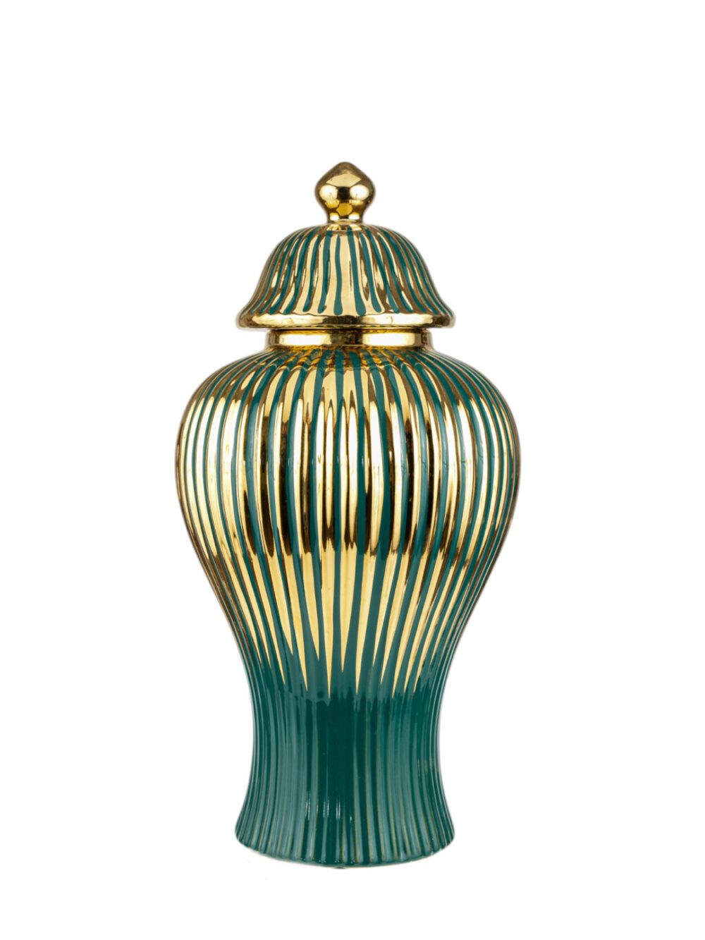 ΚΕΡΑΜΙΚΟ ΒΑΖΟ ΜΕ ΚΑΠΑΚΙ,ΠΡΑΣΙΝΟ ΜΕ ΧΡΥΣΕΣ ΡΗΓΕΣ 17,5Χ35ΕΚ