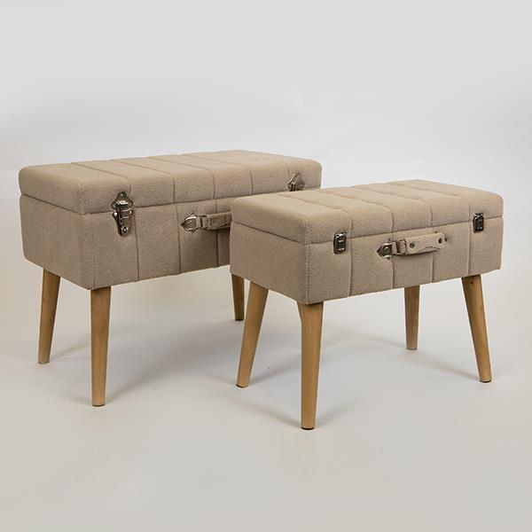 S/2 ΣΚΑΜΠΟ ΣΧΕΔΙΟ ΒΑΛΙΤΣΑ ΒΕΛΟΥΔΟ ΜΠΕΖ ΞΥΛΙΝΑ ΠΟΔΙΑ 62x36x48 / 52x31x43cm