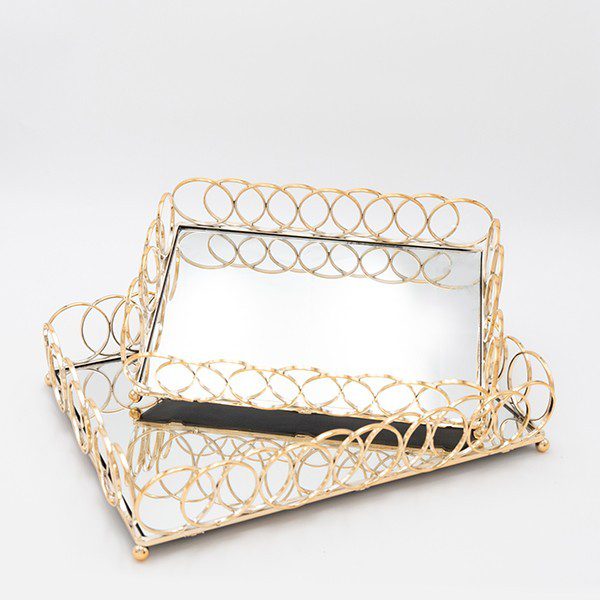 S/2 ΔΙΣΚΟΣ ΜΕΤΑΛΛΙΚΟΣ, ΜΕ ΚΑΘΡΕΦΤΗ, ΧΡΥΣΟ, 31x20/36x26εκ