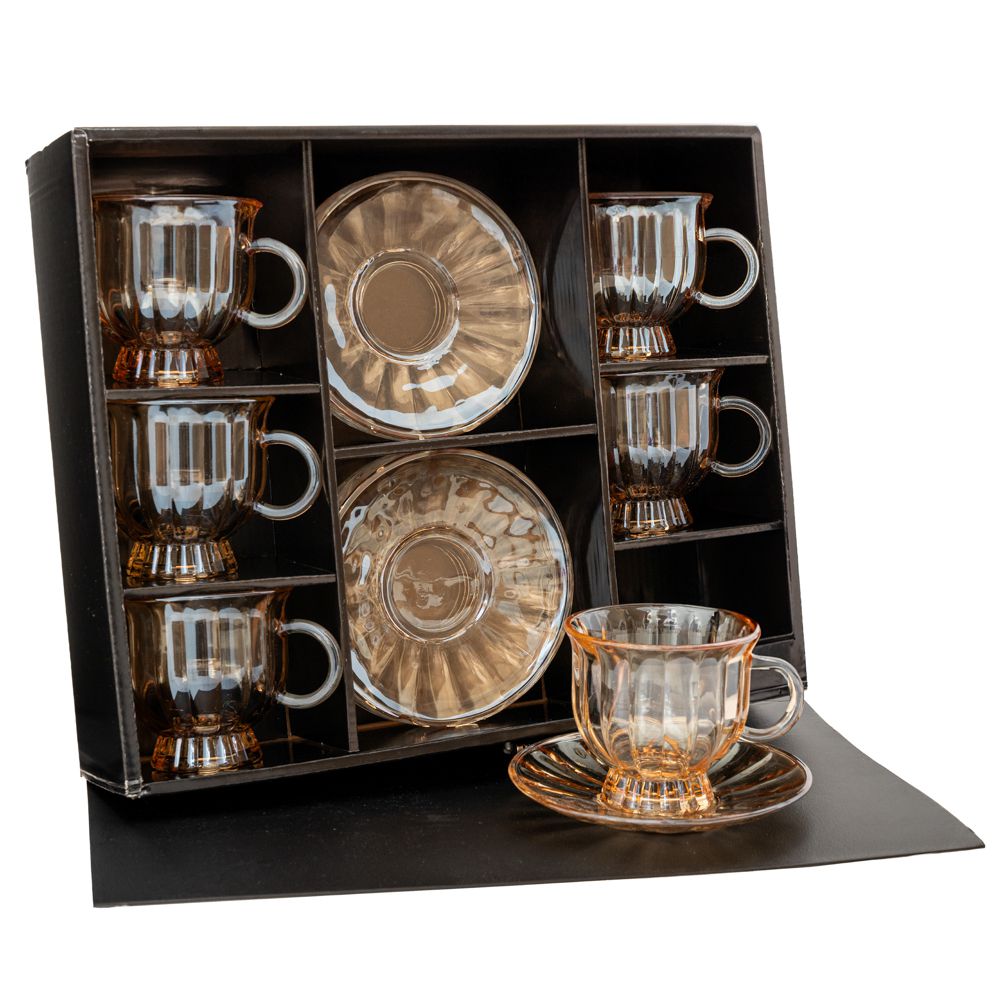 ΣΕΤ 6 ΓΥΑΛΙΝΟ ΜΕΛΙ ΦΛΥΤΖΑΝΙ ΜΕ ΠΙΑΤΑΚΙ 8x8 (Πιατάκι 13cm)