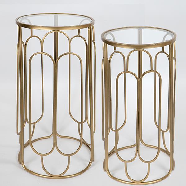 S/2 ΒΟΗΘΗΤΙΚΑ ΤΡΑΠΕΖΑΚΙΑ ΜΕΤΑΛΛΙΚΑ ΜΕ ΓΥΑΛΙ ΧΡΥΣΑ 36x70cm/31x30cm