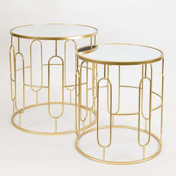 S/2 ΒΟΗΘΗΤΙΚΑ ΤΡΑΠΕΖΑΚΙΑ ΜΕΤΑΛΛΙΚΑ ΧΡΥΣΑ ΜΕ ΓΥΑΛΙ 48.5x48.5x51 / 
42x42x46cm