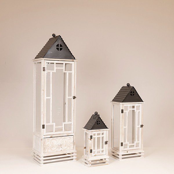 S/3 ΦΑΝΑΡΙΑ, ΞΥΛΟ-ΜΕΤΑΛΛΙΚΗ ΟΡΟΦΗ, ΛΕΥΚΟ-ΜΑΥΡΟ,  S20x13x43, M:27x20x69, L:34x26x113εκ