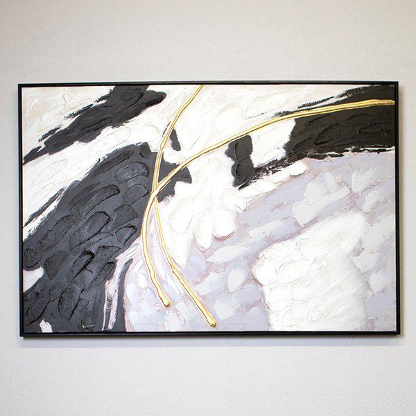 ΠΙΝΑΚΑΣ ΚΑΜΒΑΣ ΑΦΗΡΗΜΕΝΗ ΤΕΧΝΗ ΛΕΥΚΟΣ - ΜΑΥΡΟΣ - ΓΚΡΙ - ΧΡΥΣΟΣ 120x80x3.5cm (1)