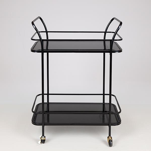 ΤΡΟΛΕΙ ΜΕΤΑΛΛΙΚΟ ΜΑΥΡΟ ME ΓΥΑΛΙ KAI ΡΟΔΑΚΙΑ 54x33x84cm