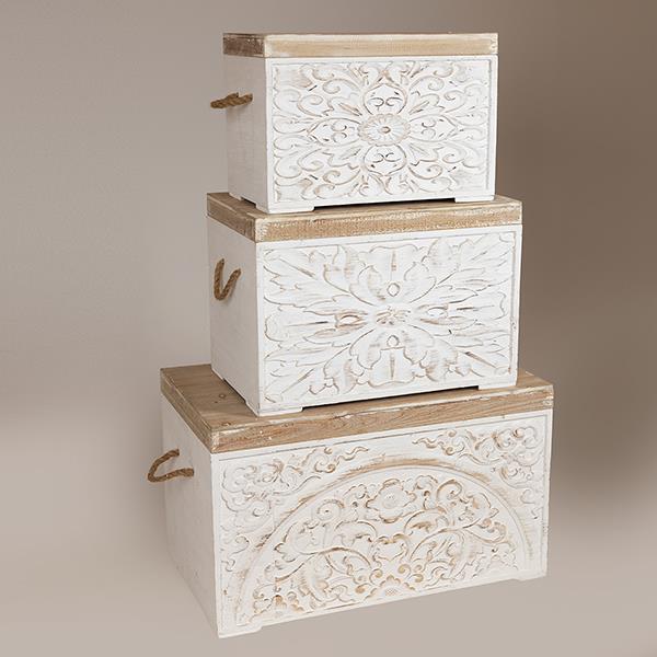 S/3 ΜΠΑΟΥΛΑ ΞΥΛΙΝΑ ΛΕΥΚΑ 69.5x40x41cm / 52.5x33x36.5cm / 45x26x31cm