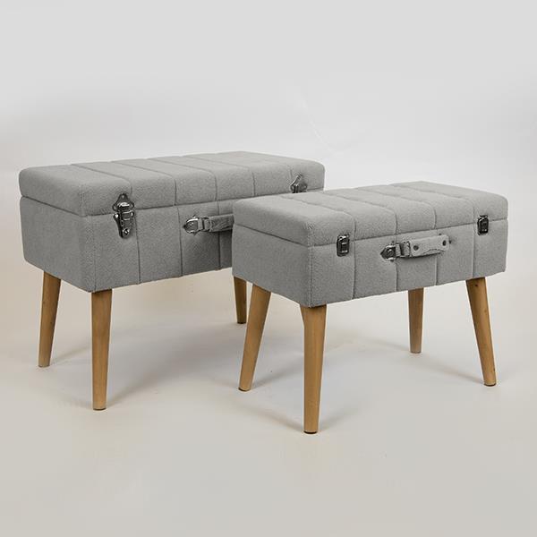 S/2 ΣΚΑΜΠΟ ΒΕΛΟΥΔΟ ΓΚΡΙ ΞΥΛΙΝΑ ΠΟΔΙΑ ΣΧΕΔΙΟ ΒΑΛΙΤΣΑ 62x36x48 / 52x31x43cm