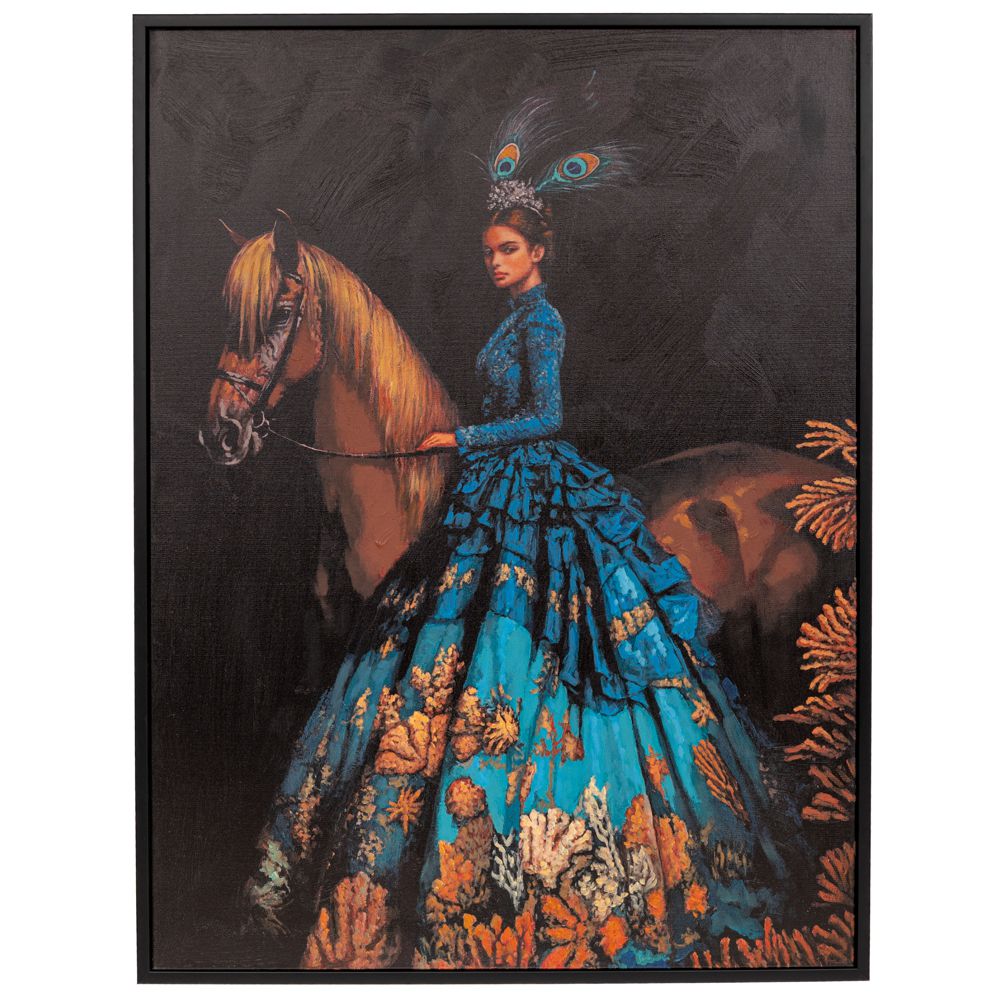 ΠΙΝΑΚΑΣ ΧΕΙΡΟΠΟΙΗΤΟΣ ΜΕ ΓΥΝΑΙΚΑ ΚΑΙ ΑΛΟΓΟ ΣΕ ΜΑΥΡΗ ΚΟΡΝΙΖΑ 94Χ124ΕΚ