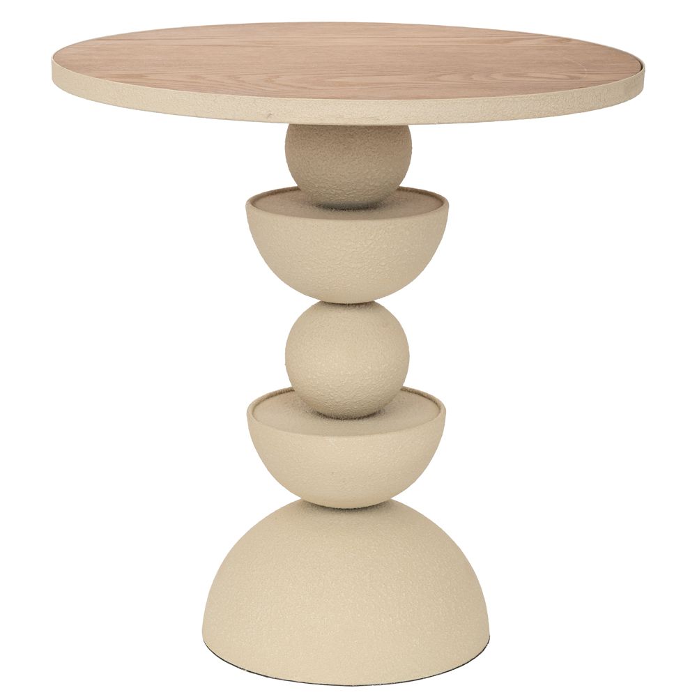 ΚΡΕΜ ΣΤΡΟΓΓΥΛΟ ΜΕΤΑΛΛΙΚΟ ΤΡΑΠΕΖΑΚΙ ΣΑΛΟΝΙΟΥ ΜΕ ΞΥΛΙΝΗ ΕΠΙΦΑΝΕΙΑ 46Χ46Χ49ΕΚ