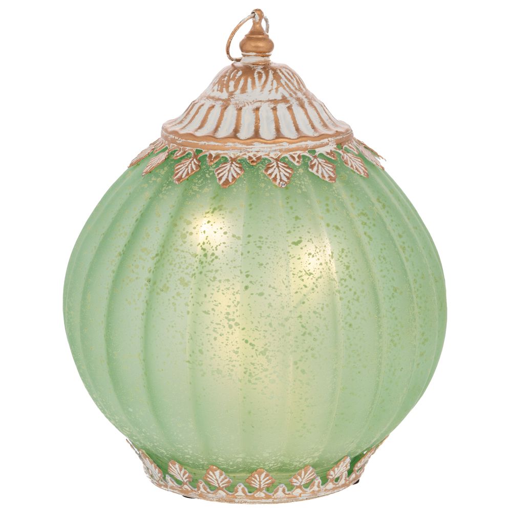 ΠΡΑΣΙΝΟ ΓΥΑΛΙΝΟ ΣΤΡΟΓΓΥΛΟ ΦΑΝΑΡΑΚΙ ΜΕ LED ΦΩΣ & ΜΕΤΑΛΛΙΚΟ ΚΑΠΑΚΙ 15Χ15Χ19ΕΚ