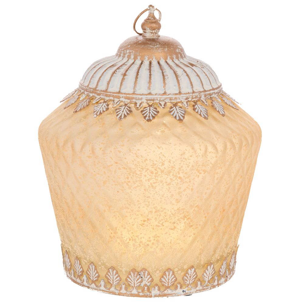 ΚΙΤΡΙΝΟ ΓΥΑΛΙΝΟ ΦΑΝΑΡΑΚΙ ΜΕ LED ΦΩΣ & ΜΕΤΑΛΛΙΚΟ ΚΑΠΑΚΙ 15Χ15Χ19ΕΚ